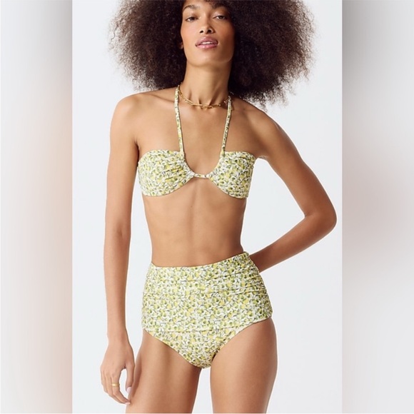J. Crew Other - Jcrew Liberty Fabric Halter Top and High Waisted Botton Swim Bikini Green Yellow